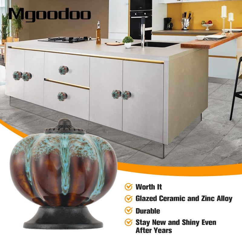 Mgoodoo 10PCS 1.57'' Pumpkin Knobs, Vintage Ceramic Cabinet Knobs, Decorative Drawer Handle for Dresser Closet Cupboard Door Pulls Handles Blue - Image 5